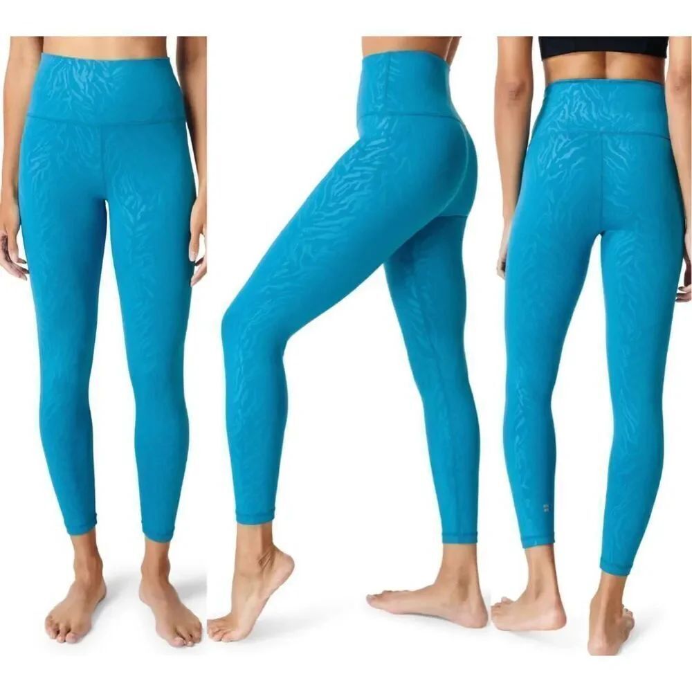 SWEATY BETTY All Day High Waist Emboss Leggings Blue Tiger size 10/large